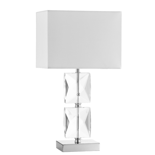 Dainolite 1 Light Incandescent Crystal Table Lamp Polished Chrome Rolled Edge Top and Bottom - Renoz