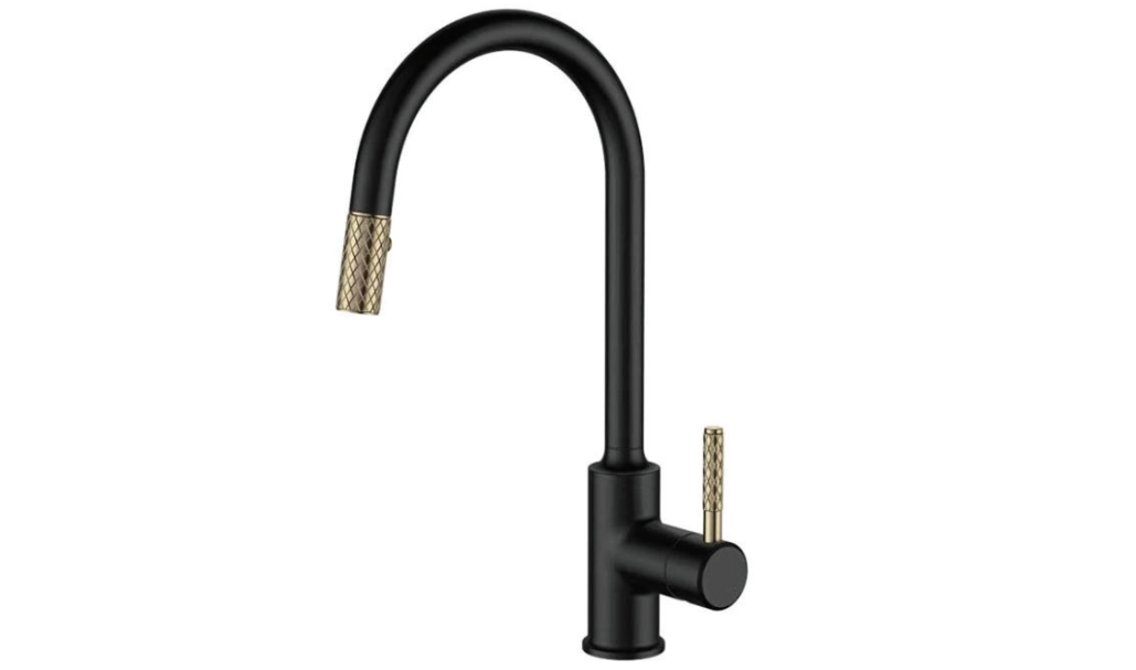 Streamline Cavalli Merlot 16.5" Single Handle Pull Out Dual Spray Kitchen Faucet With Gold Detail - Renoz