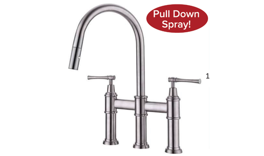 Streamline Cavalli CAVKB1 16" Dual Function Pull Down Spray Bridge Kitchen Faucet - Renoz