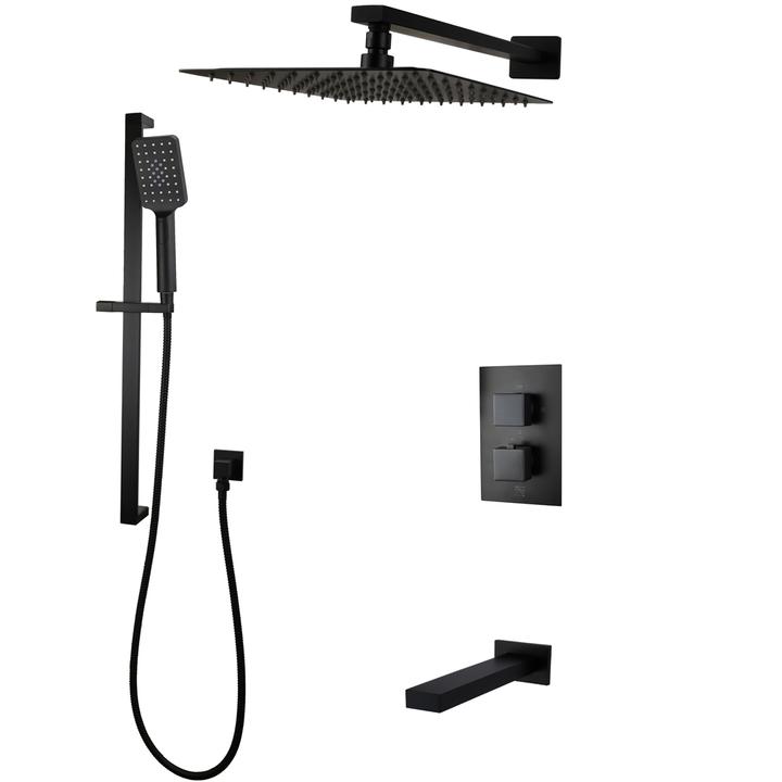 Streamline Cavalli CAVKIT24 Thermostatic Shower Kit With 10" Square Shower Head Square 3 Function Hand Shower and Square Tub Spout - Renoz