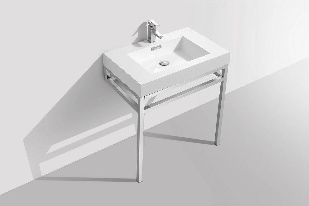 Kube Bath Haus 30" Stainless Steel Console Bathroom Vanity With White Acrylic Sink - Renoz