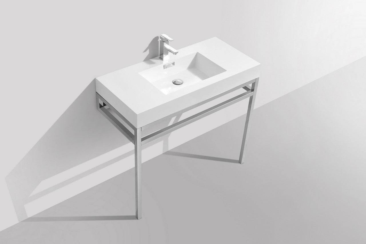 Kube Bath Haus 36" Stainless Steel Console Bathroom Vanity With White Acrylic Sink - Renoz