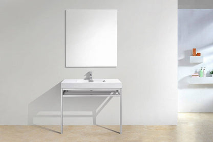 Kube Bath Haus 40" Stainless Steel Console Bathroom Vanity With White Acrylic Sink - Renoz