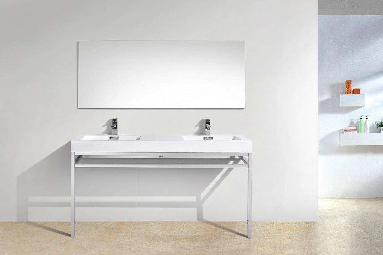 Kube Bath Haus 60" Double Sink Stainless Steel Console Bathroom Vanity With White Acrylic Sink - Renoz