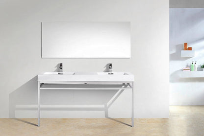 Kube Bath Haus 60" Double Sink Stainless Steel Console Bathroom Vanity With White Acrylic Sink - Renoz