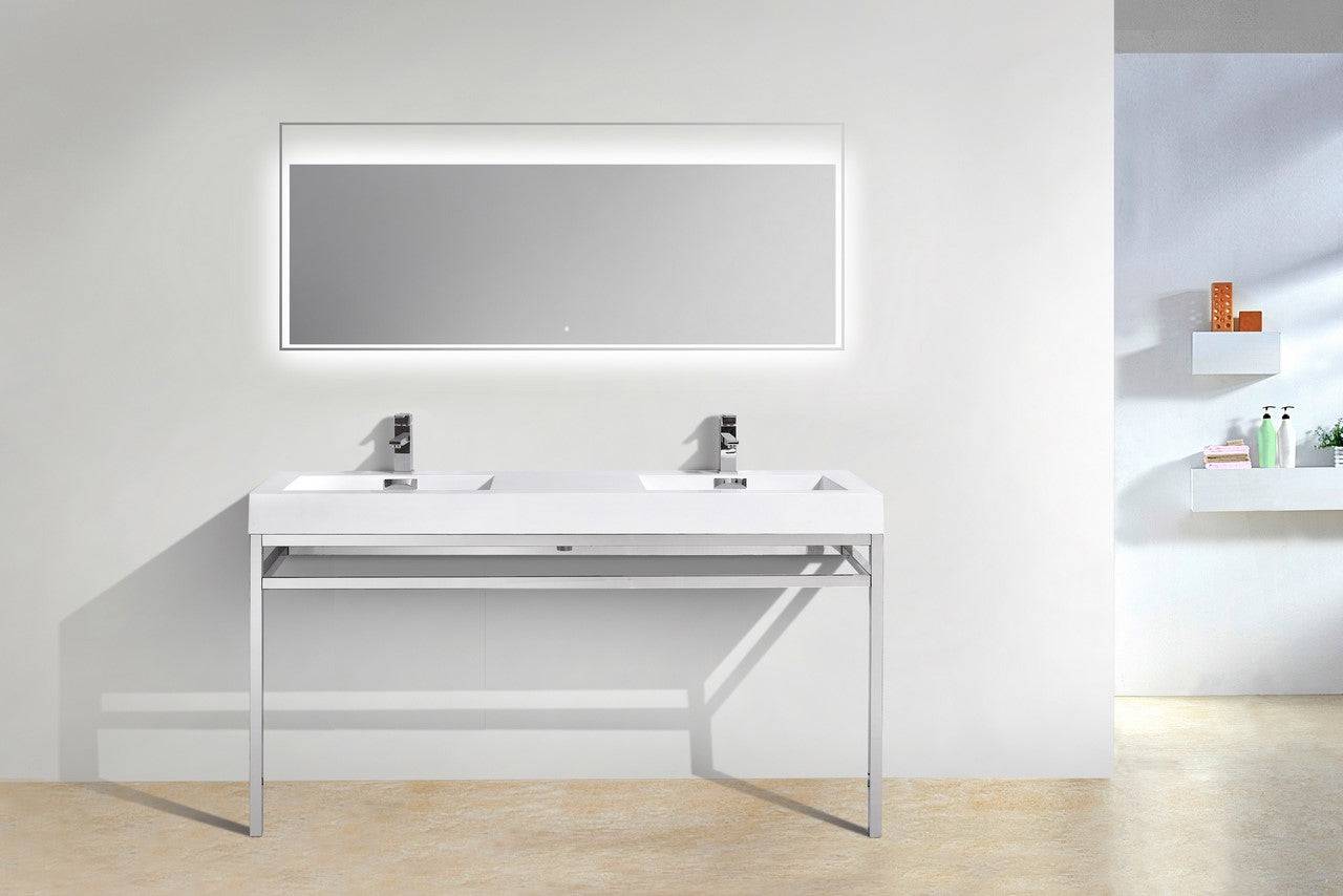 Kube Bath Haus 60" Double Sink Stainless Steel Console Bathroom Vanity With White Acrylic Sink - Renoz