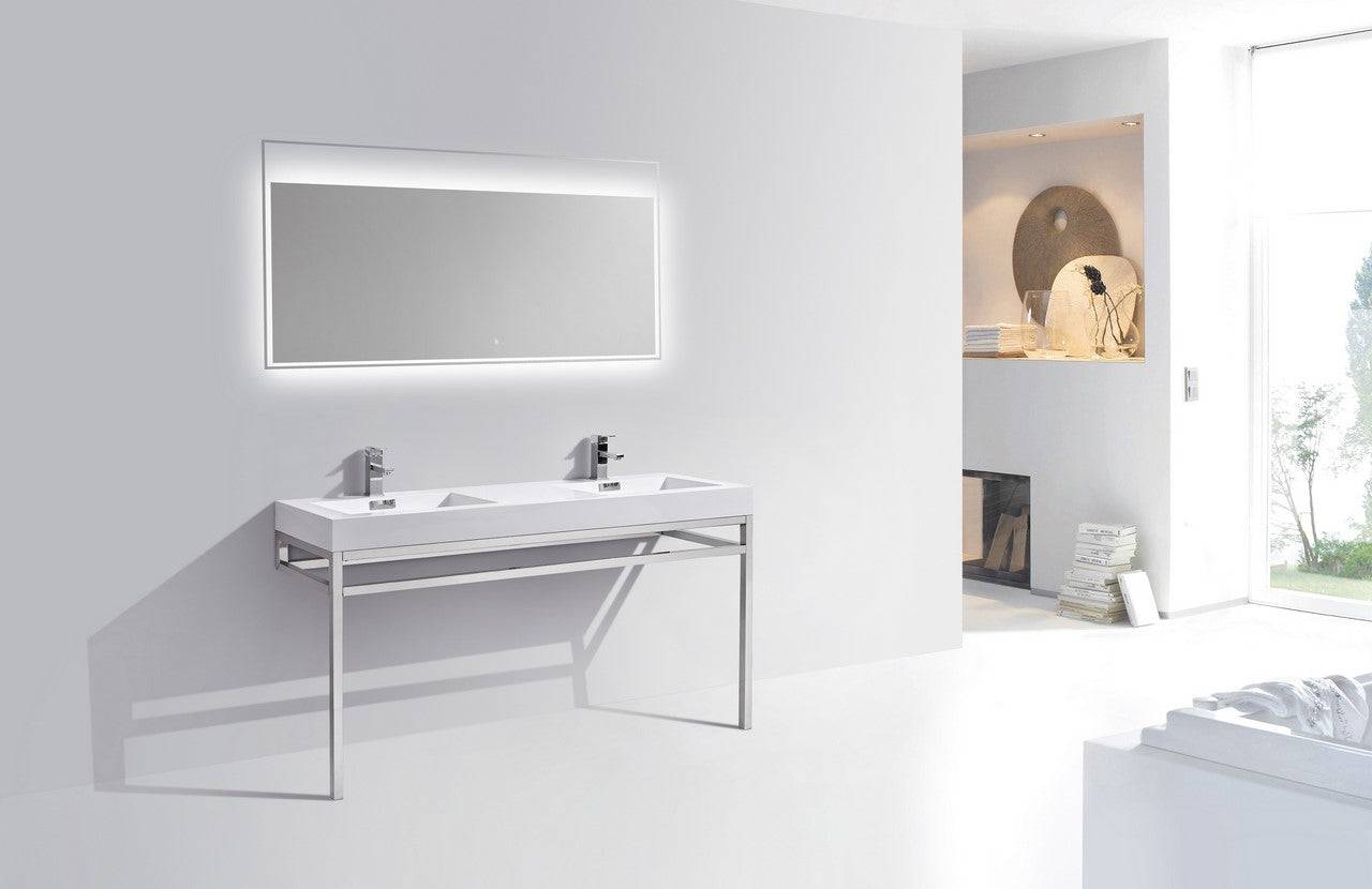 Kube Bath Haus 60" Double Sink Stainless Steel Console Bathroom Vanity With White Acrylic Sink - Renoz