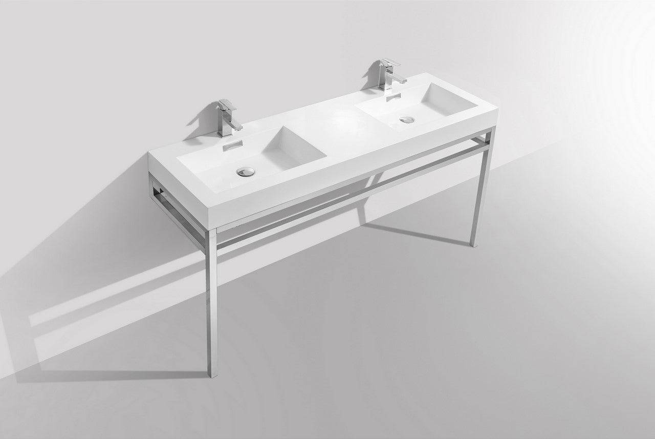 Kube Bath Haus 60" Double Sink Stainless Steel Console Bathroom Vanity With White Acrylic Sink - Renoz