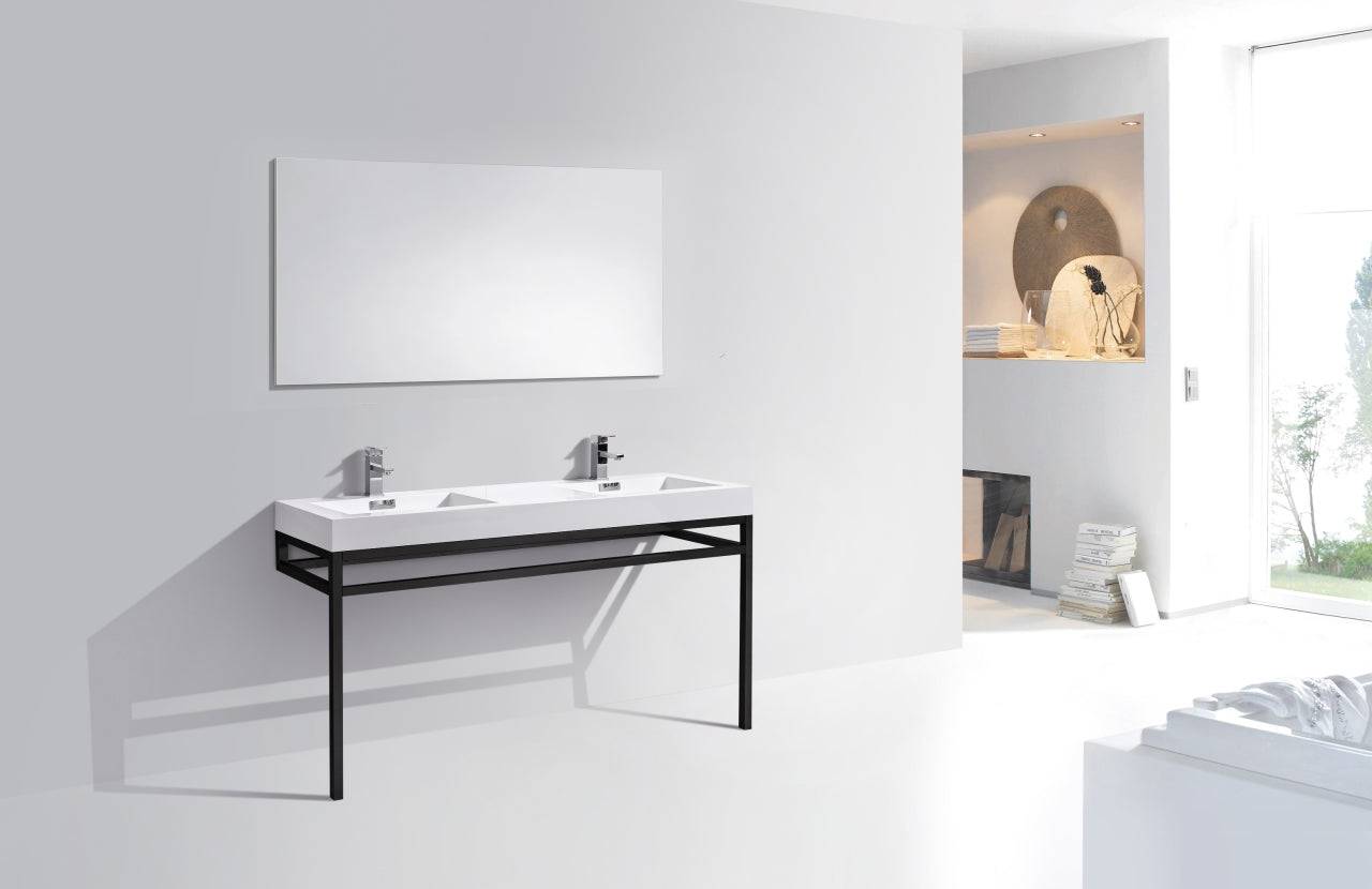 Kube Bath Haus 60" Double Sink Stainless Steel Console Bathroom Vanity With White Acrylic Sink - Renoz