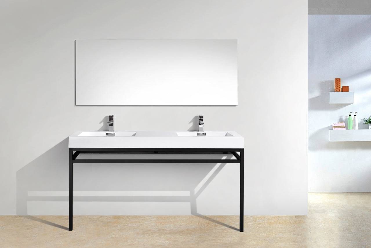 Kube Bath Haus 60" Double Sink Stainless Steel Console Bathroom Vanity With White Acrylic Sink - Renoz