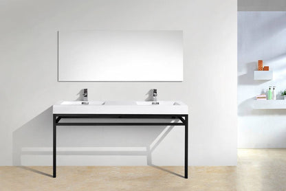 Kube Bath Haus 60" Double Sink Stainless Steel Console Bathroom Vanity With White Acrylic Sink - Renoz