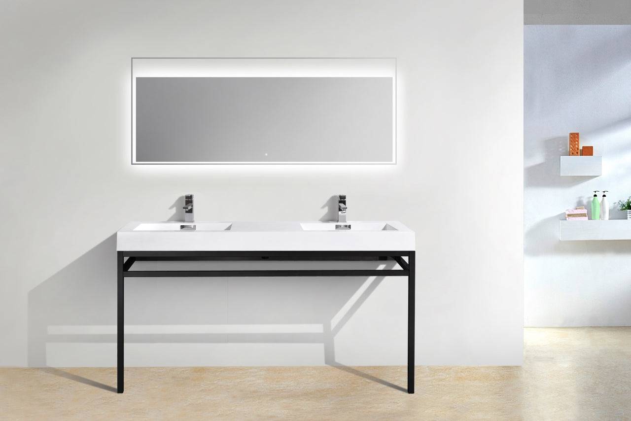 Kube Bath Haus 60" Double Sink Stainless Steel Console Bathroom Vanity With White Acrylic Sink - Renoz