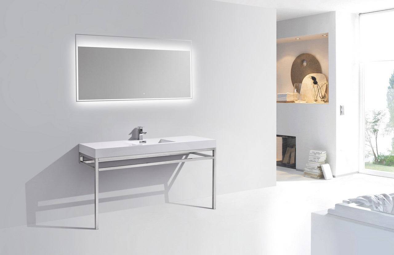 Kube Bath Haus 60" Single Sink Stainless Steel Console Bathroom Vanity With White Acrylic Sink - Renoz