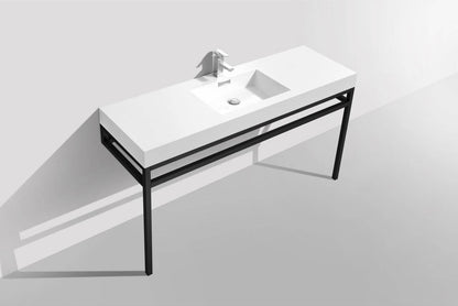 Kube Bath Haus 60" Single Sink Stainless Steel Console Bathroom Vanity With White Acrylic Sink - Renoz