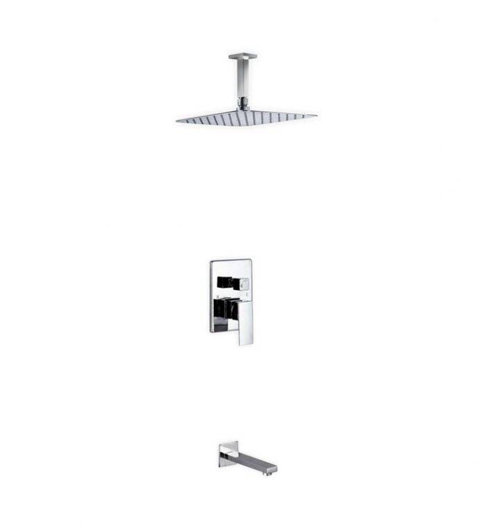 Kube Bath Aqua Piazza Shower Set W/ 12″ Ceiling Mount Square Rain Shower and Tub Filler Chrome - Renoz