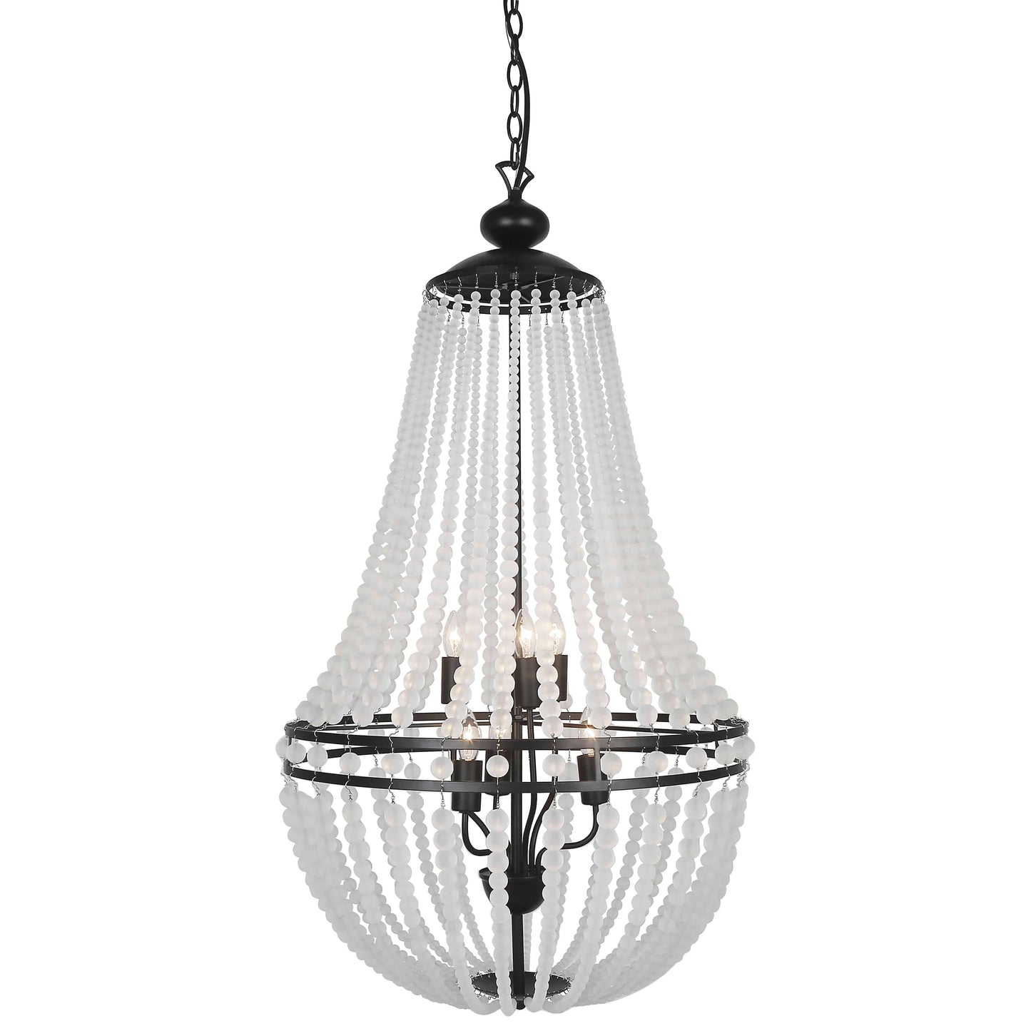 Dainolite 6 Light Incandescent Chandelier Matte Black Finish with Frosted Beads - Renoz