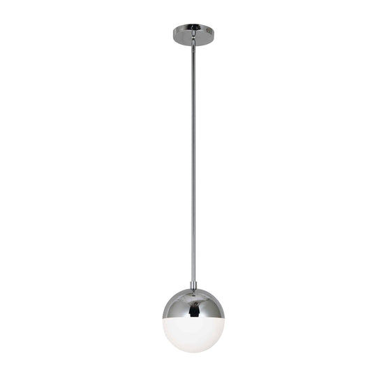 Dainolite 1 Light Halogen Pendant, Polished Chrome Finish with White Glass - Renoz