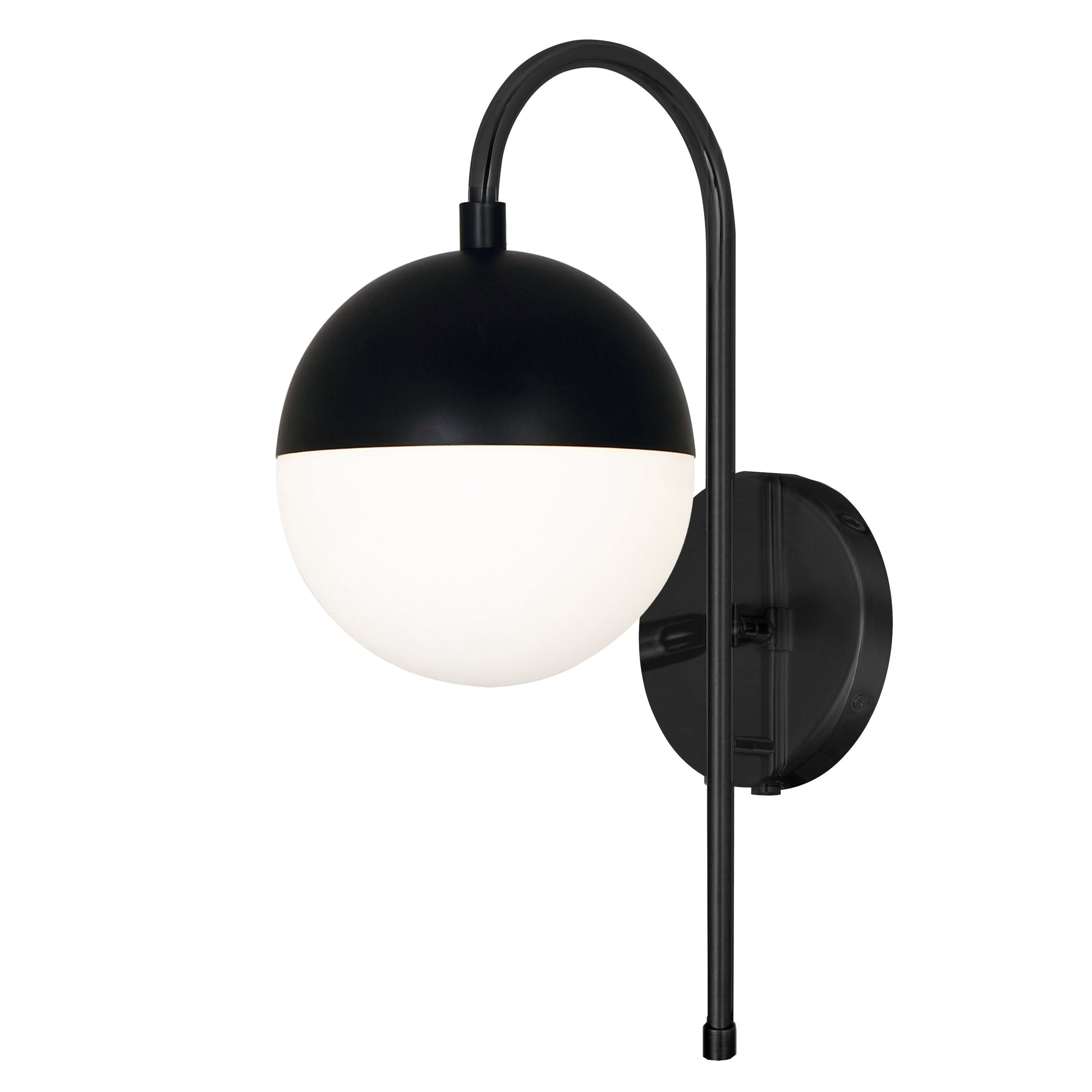 Dainolite 1 Light Halogen Wall Sconce, Matte Black with White Glass, Hardwire or Plug-In - Renoz