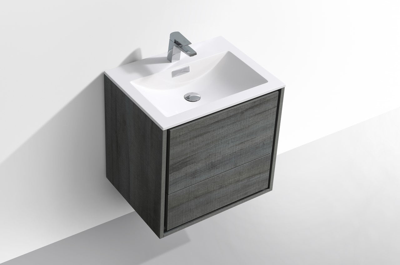 Kube Bath De Lusso 24" Wall Mount / Wall Hung Modern Bathroom Vanity With 2 Drawers Acrylic Countertop DL24 - Renoz