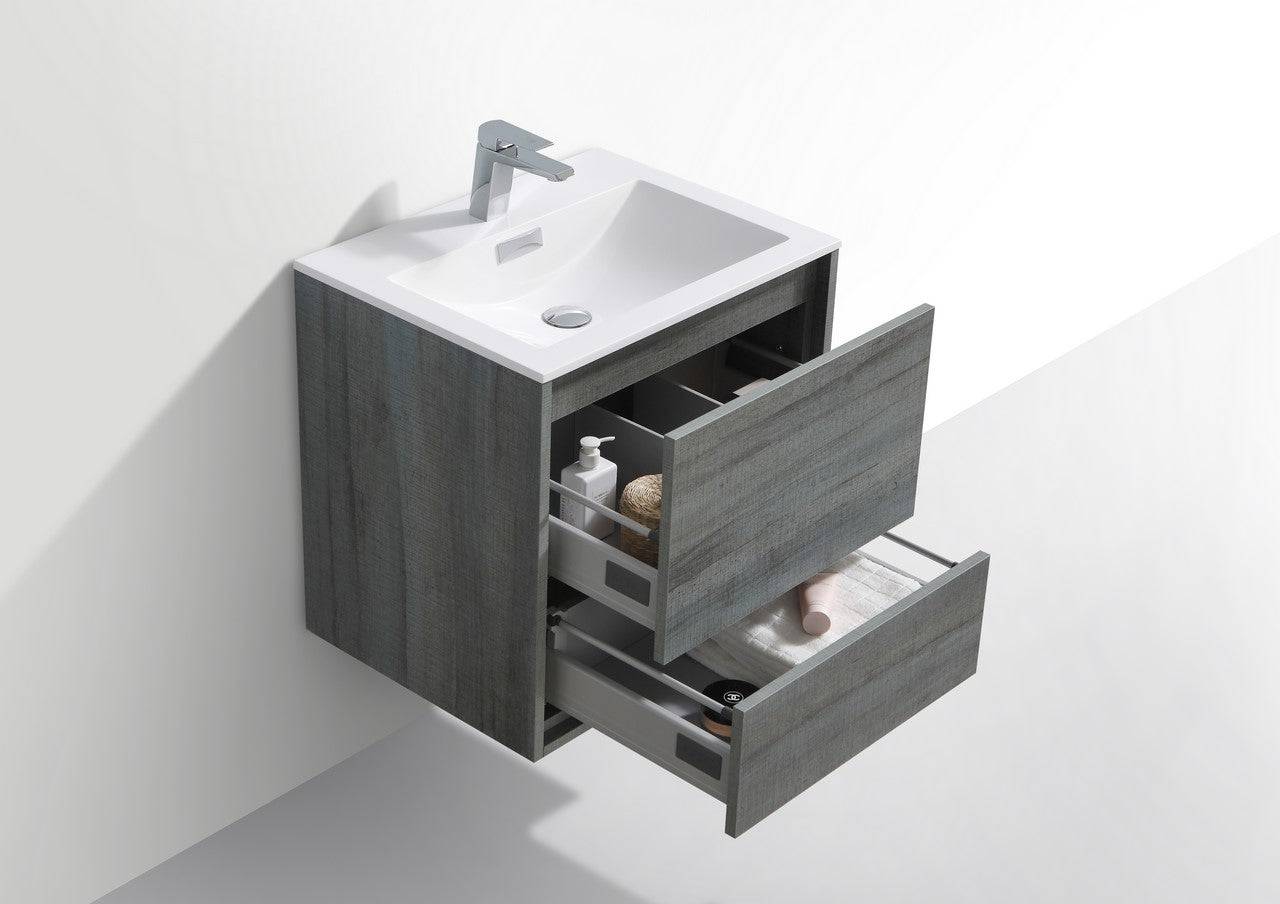 Kube Bath De Lusso 24" Wall Mount / Wall Hung Modern Bathroom Vanity With 2 Drawers Acrylic Countertop DL24 - Renoz