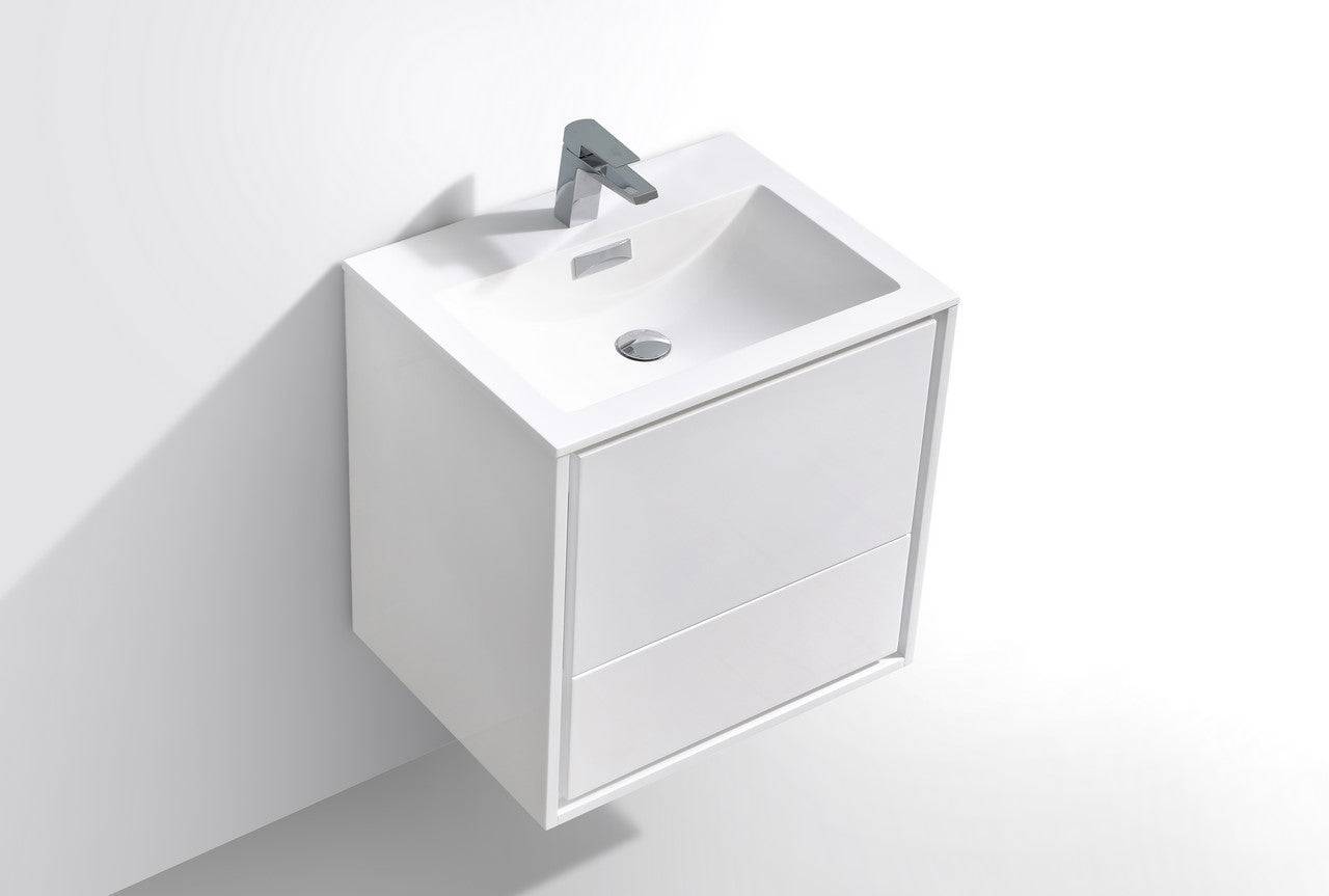 Kube Bath De Lusso 24" Wall Mount / Wall Hung Modern Bathroom Vanity With 2 Drawers Acrylic Countertop DL24 - Renoz