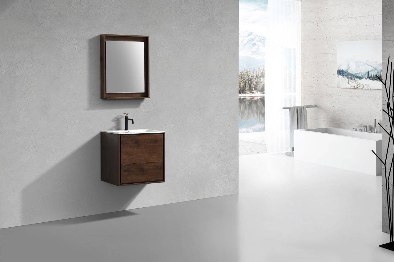 Kube Bath De Lusso 24" Wall Mount / Wall Hung Modern Bathroom Vanity With 2 Drawers Acrylic Countertop DL24 - Renoz