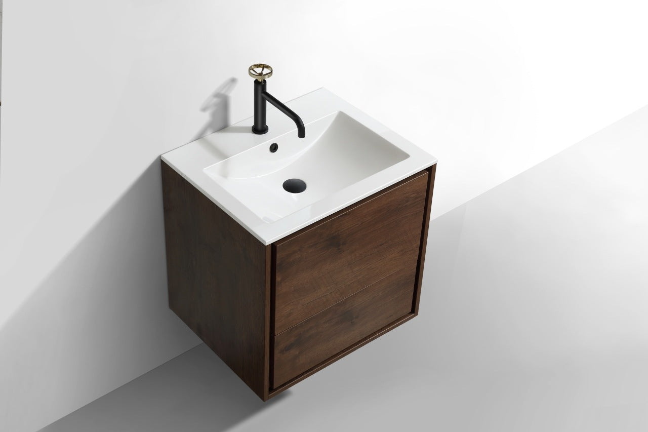 Kube Bath De Lusso 24" Wall Mount / Wall Hung Modern Bathroom Vanity With 2 Drawers Acrylic Countertop DL24 - Renoz