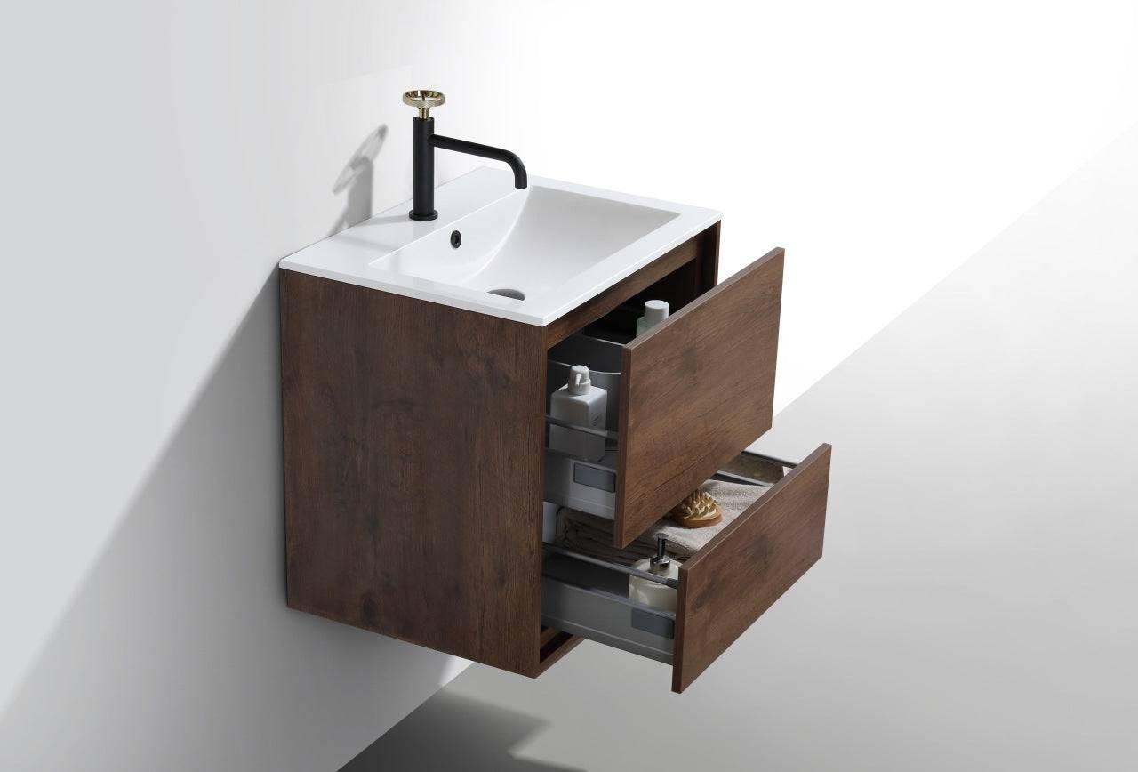 Kube Bath De Lusso 24" Wall Mount / Wall Hung Modern Bathroom Vanity With 2 Drawers Acrylic Countertop DL24 - Renoz