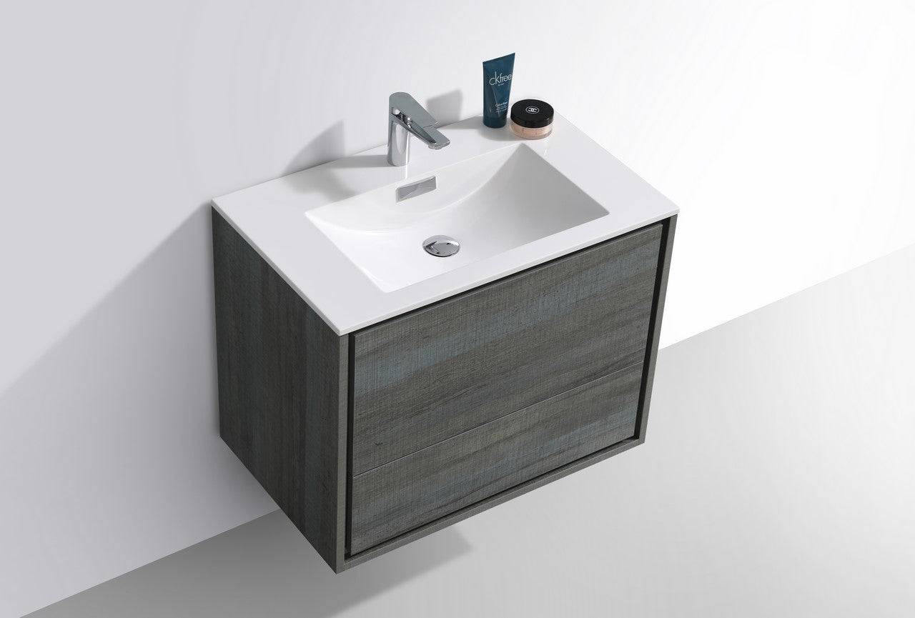 Kube Bath De Lusso 30" Wall Mount / Wall Hung Modern Bathroom Vanity With 2 Drawers Acrylic Countertop DL30 - Renoz