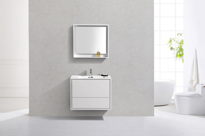 Kube Bath De Lusso 30" Wall Mount / Wall Hung Modern Bathroom Vanity With 2 Drawers Acrylic Countertop DL30 - Renoz