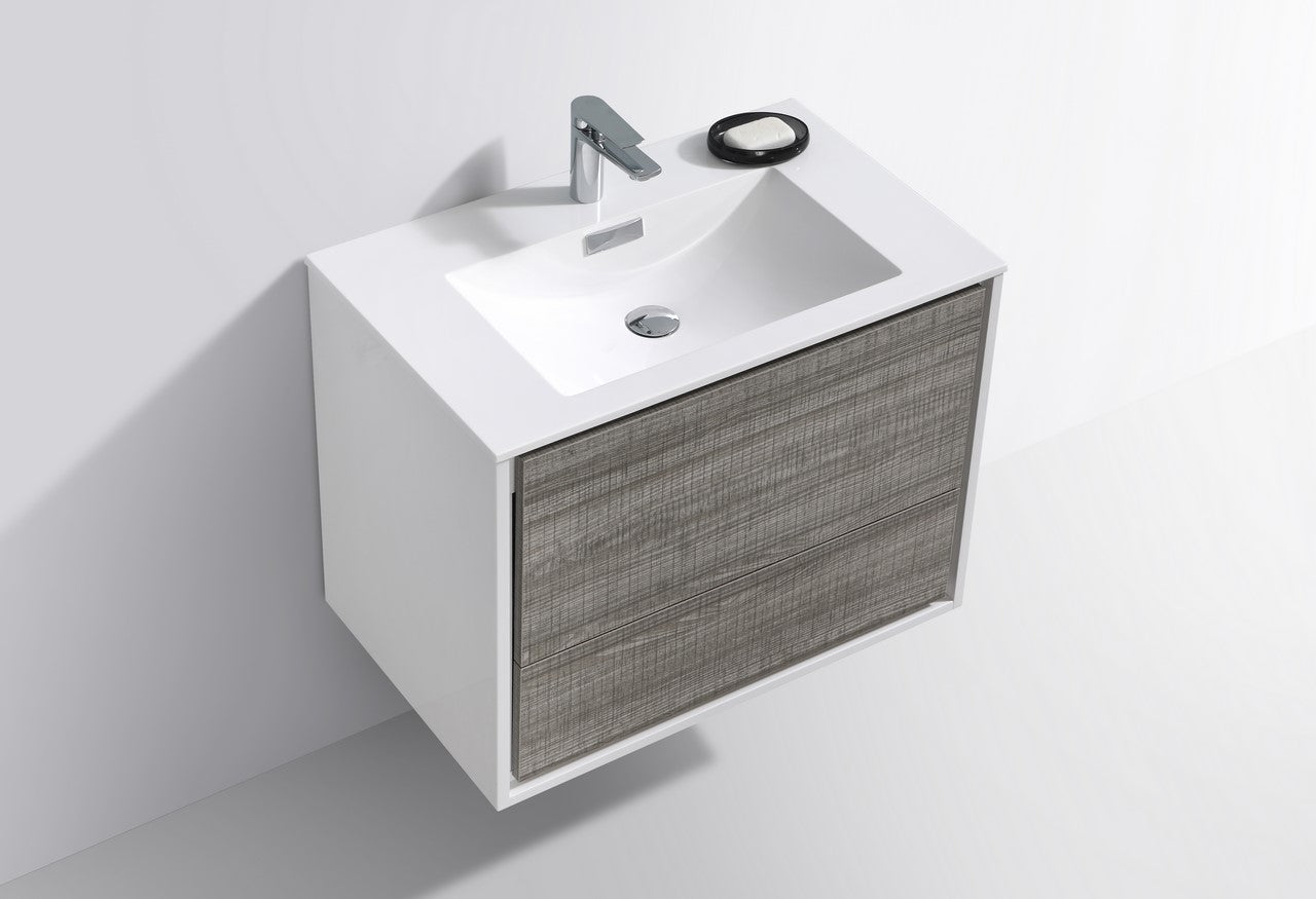 Kube Bath De Lusso 30" Wall Mount / Wall Hung Modern Bathroom Vanity With 2 Drawers Acrylic Countertop DL30 - Renoz