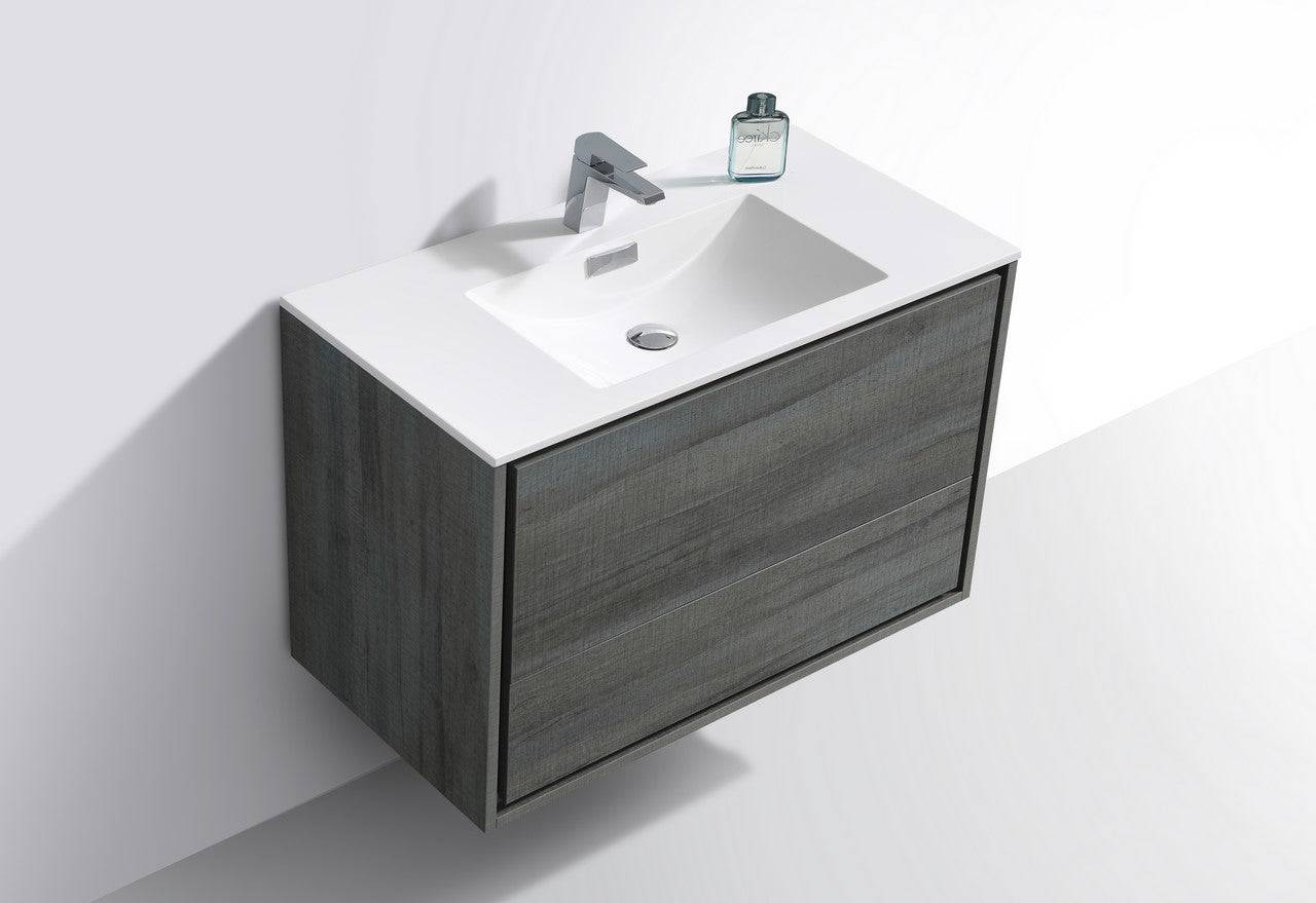 Kube Bath De Lusso 36" Wall Mount / Wall Hung Modern Bathroom Vanity With 2 Drawers Acrylic Countertop DL36 - Renoz