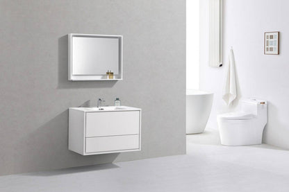 Kube Bath De Lusso 36" Wall Mount / Wall Hung Modern Bathroom Vanity With 2 Drawers Acrylic Countertop DL36 - Renoz