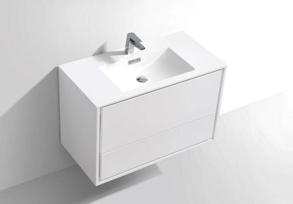 Kube Bath De Lusso 36" Wall Mount / Wall Hung Modern Bathroom Vanity With 2 Drawers Acrylic Countertop DL36 - Renoz