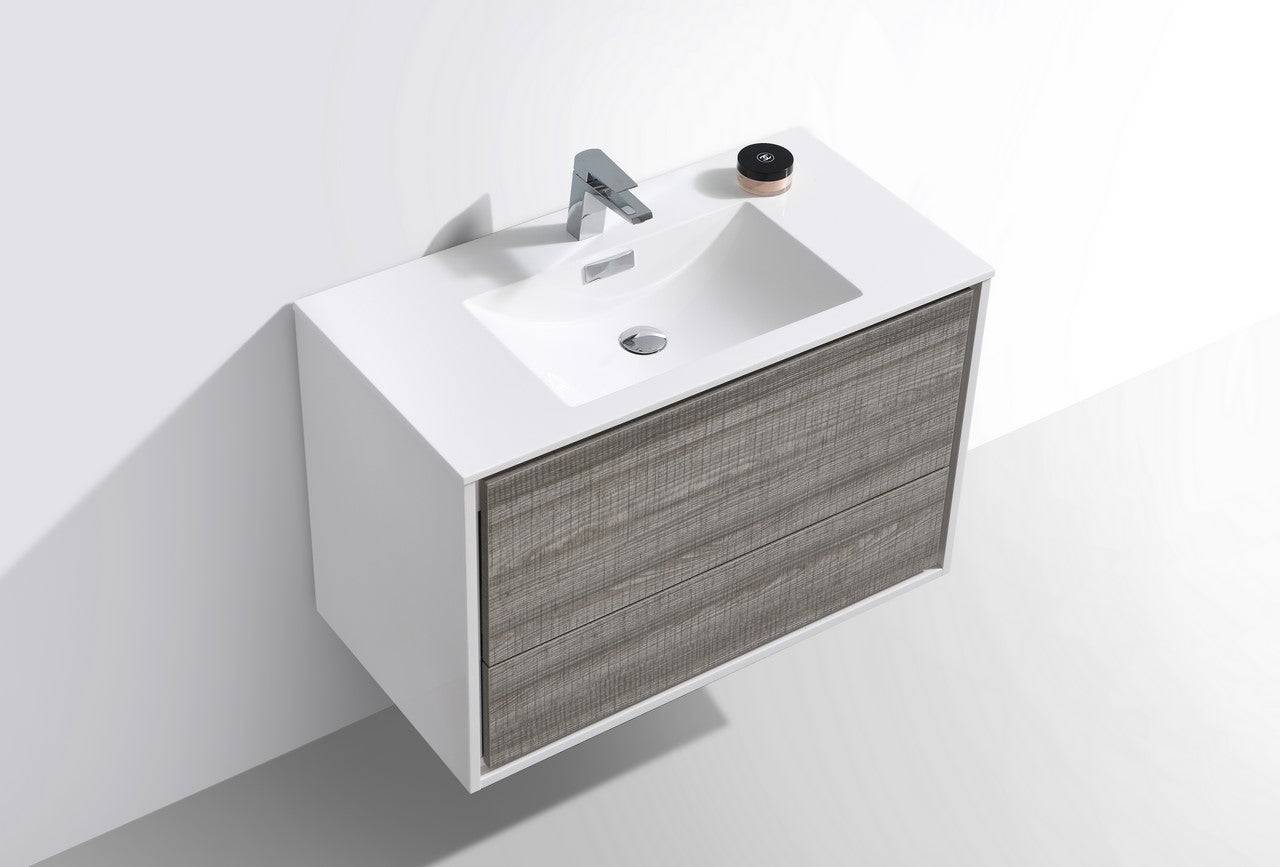 Kube Bath De Lusso 36" Wall Mount / Wall Hung Modern Bathroom Vanity With 2 Drawers Acrylic Countertop DL36 - Renoz