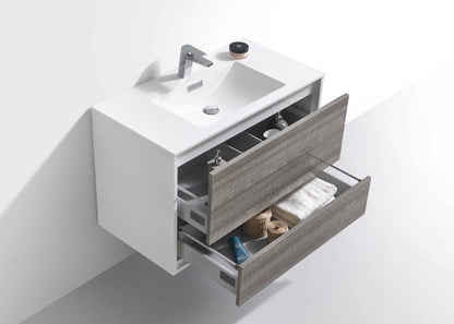 Kube Bath De Lusso 36" Wall Mount / Wall Hung Modern Bathroom Vanity With 2 Drawers Acrylic Countertop DL36 - Renoz