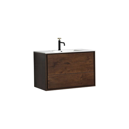 Kube Bath De Lusso 36" Wall Mount / Wall Hung Modern Bathroom Vanity With 2 Drawers Acrylic Countertop DL36 - Renoz