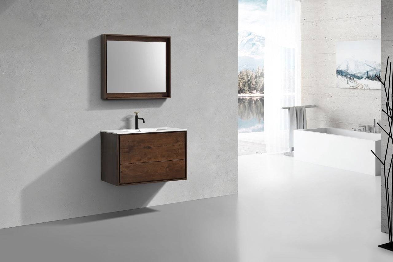 Kube Bath De Lusso 36" Wall Mount / Wall Hung Modern Bathroom Vanity With 2 Drawers Acrylic Countertop DL36 - Renoz