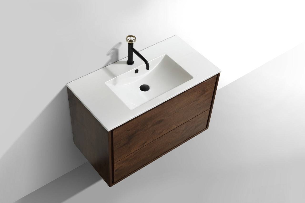 Kube Bath De Lusso 36" Wall Mount / Wall Hung Modern Bathroom Vanity With 2 Drawers Acrylic Countertop DL36 - Renoz