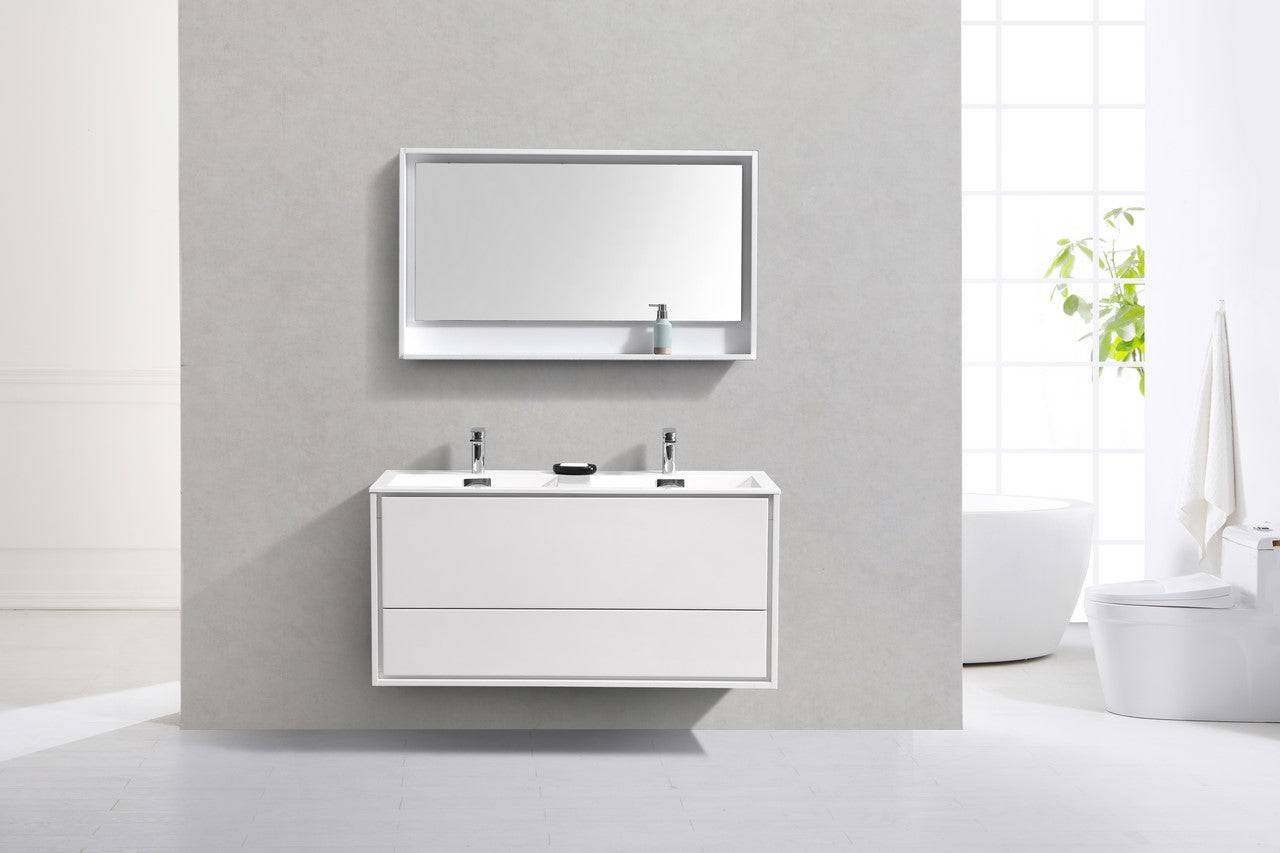 Kube Bath De Lusso 48" Wall Mount / Wall Hung Modern Double Sink Bathroom Vanity With 2 Drawers Acrylic Countertop DL48D - Renoz