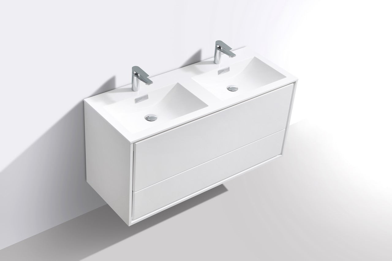 Kube Bath De Lusso 48" Wall Mount / Wall Hung Modern Double Sink Bathroom Vanity With 2 Drawers Acrylic Countertop DL48D - Renoz