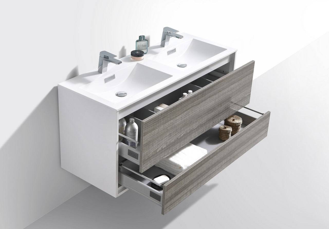 Kube Bath De Lusso 48" Wall Mount / Wall Hung Modern Double Sink Bathroom Vanity With 2 Drawers Acrylic Countertop DL48D - Renoz