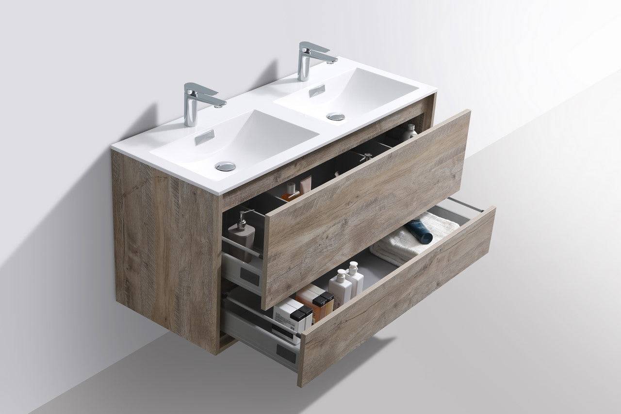 Kube Bath De Lusso 48" Wall Mount / Wall Hung Modern Double Sink Bathroom Vanity With 2 Drawers Acrylic Countertop DL48D - Renoz