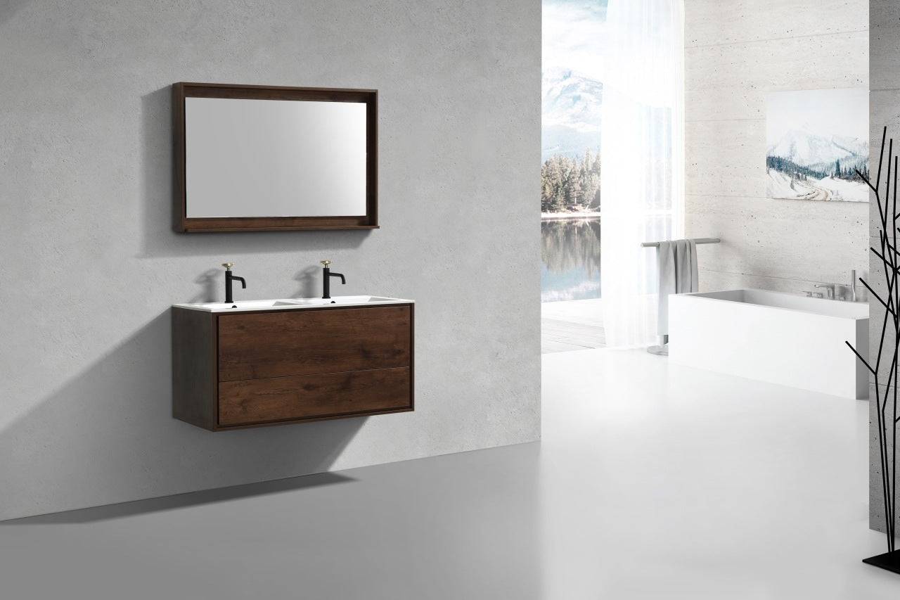 Kube Bath De Lusso 48" Wall Mount / Wall Hung Modern Double Sink Bathroom Vanity With 2 Drawers Acrylic Countertop DL48D - Renoz