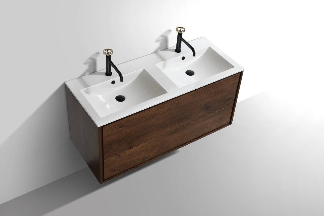 Kube Bath De Lusso 48" Wall Mount / Wall Hung Modern Double Sink Bathroom Vanity With 2 Drawers Acrylic Countertop DL48D - Renoz