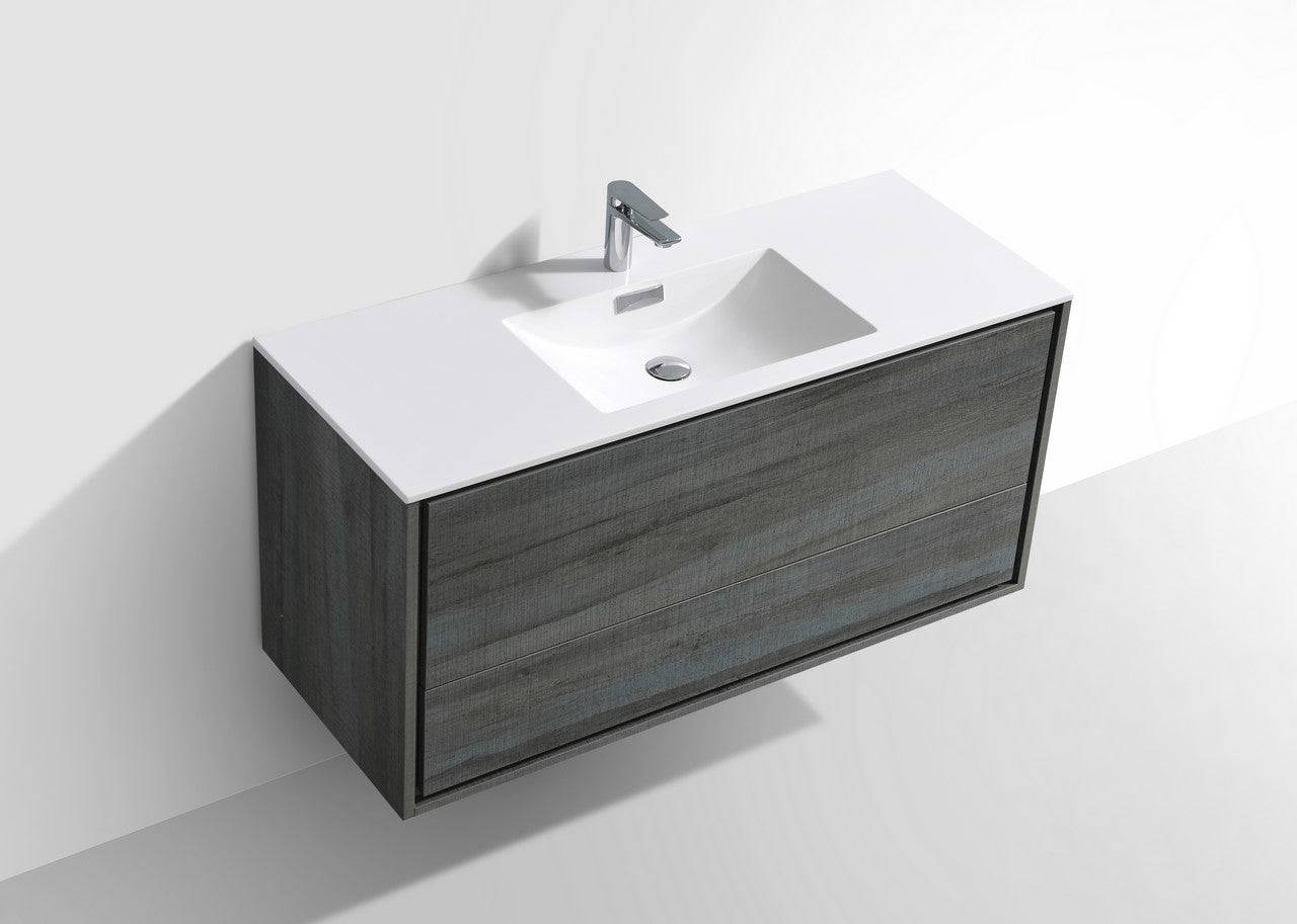 Kube Bath De Lusso 48" Wall Mount / Wall Hung Modern Single Sink Bathroom Vanity With 2 Drawers Acrylic Countertop DL48S - Renoz