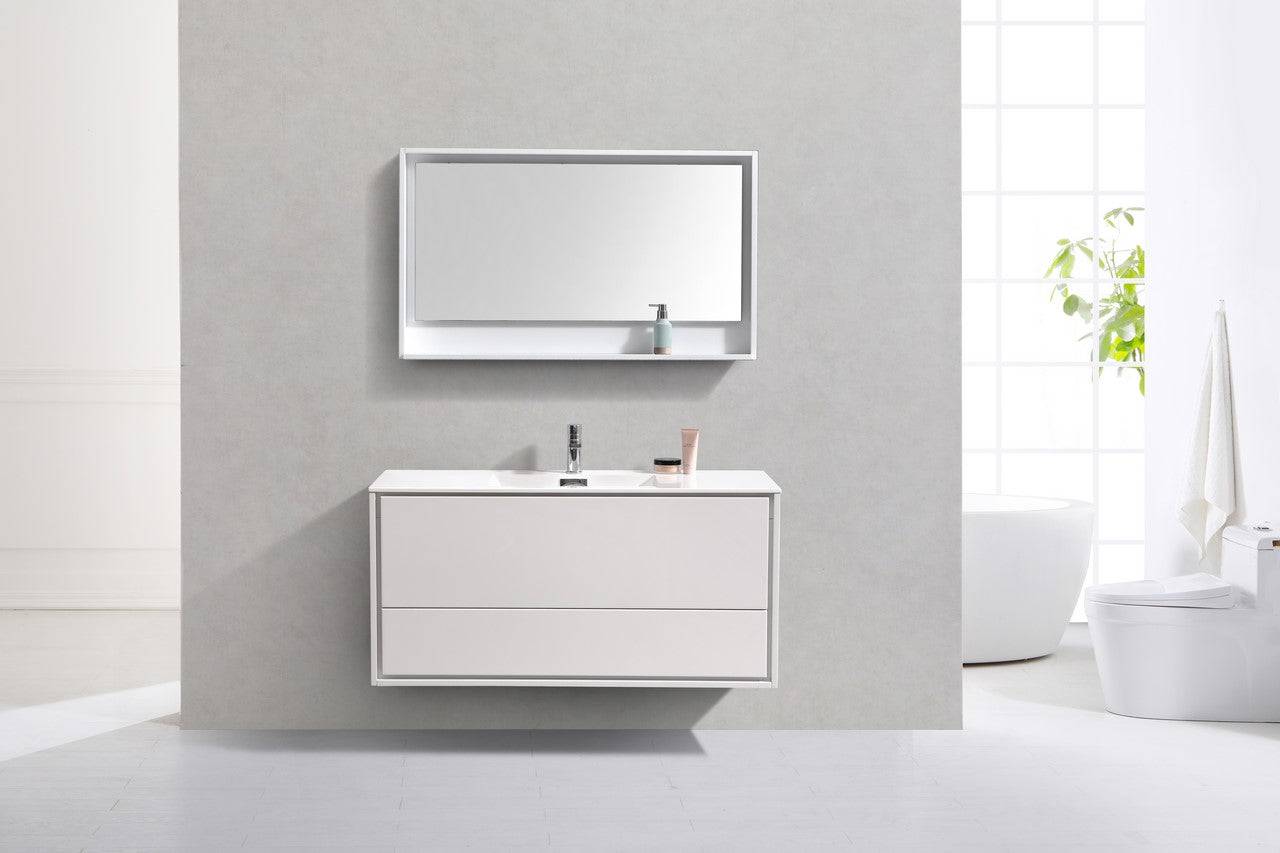 Kube Bath De Lusso 48" Wall Mount / Wall Hung Modern Single Sink Bathroom Vanity With 2 Drawers Acrylic Countertop DL48S - Renoz