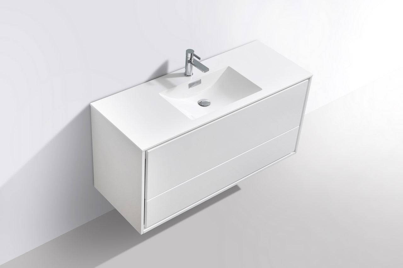 Kube Bath De Lusso 48" Wall Mount / Wall Hung Modern Single Sink Bathroom Vanity With 2 Drawers Acrylic Countertop DL48S - Renoz