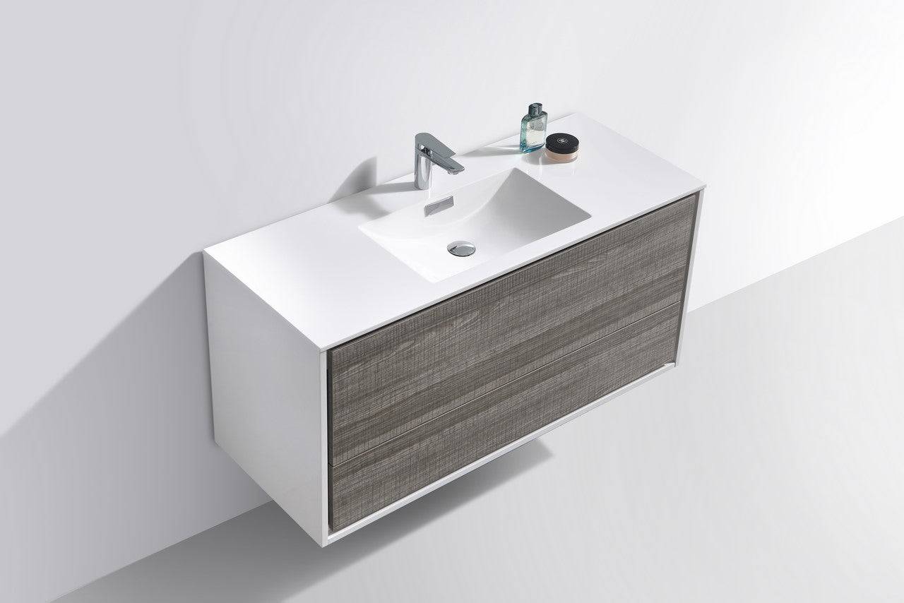 Kube Bath De Lusso 48" Wall Mount / Wall Hung Modern Single Sink Bathroom Vanity With 2 Drawers Acrylic Countertop DL48S - Renoz