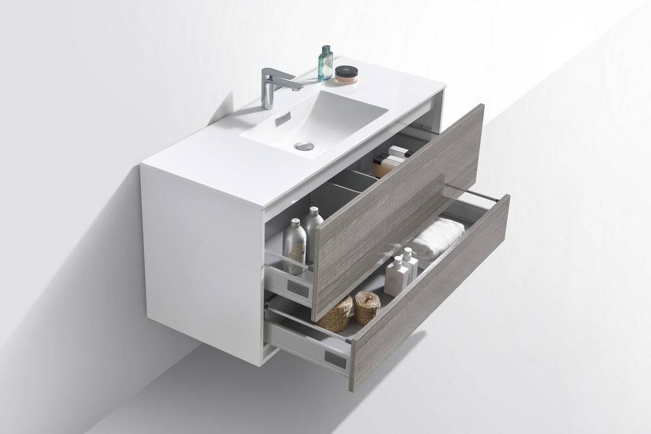 Kube Bath De Lusso 48" Wall Mount / Wall Hung Modern Single Sink Bathroom Vanity With 2 Drawers Acrylic Countertop DL48S - Renoz